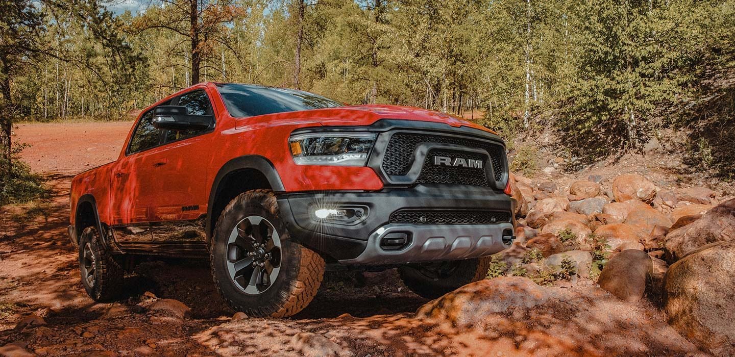 Red RAM Truck offroading.