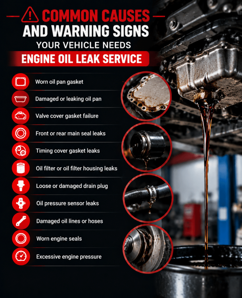 oil leak warning signs and commoon causes